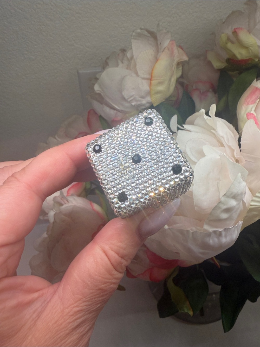 Judith Leiber Silver Crystal Dice Minaudière Pill Box Collector